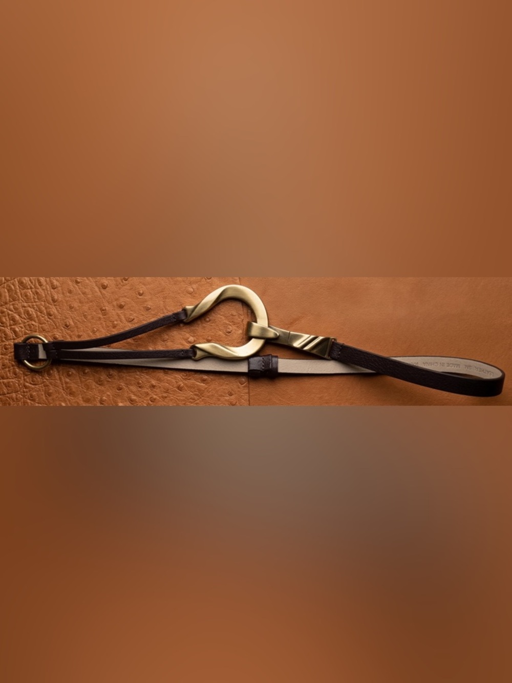 Chinos Brown Genuine Leather Horseshoe Buckle Skinny Wrap Belt Gold Hardware SM
